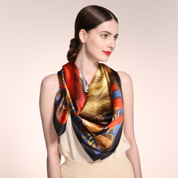 BORDERED DENIM SCARF IN HAND DYED CASHMERE