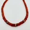 CARNELIAN HEISHI NECKLACE WITH 3 SQAURE DIAMOND SPACERS