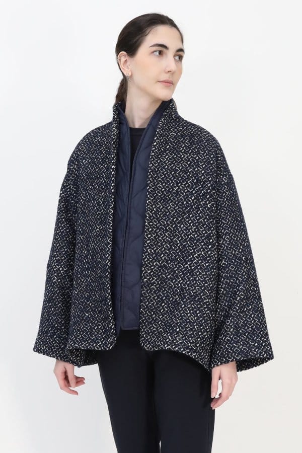 ELENA WOOL JAQUARD & GOOSE DOWN TWO PIECE COAT SET IN NAVY