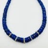 LAPIS HEISHI NECKLACE WITH 5 SQUARE DIAMOND SPACERS